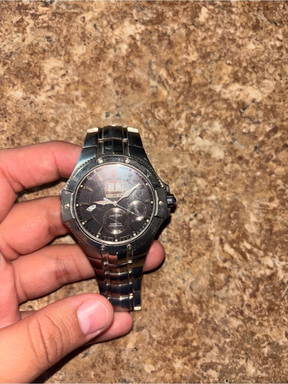Seiko Silver-Tone Watch with Black Dial